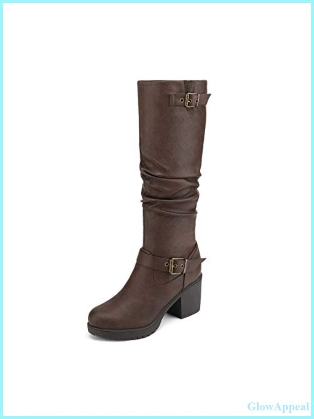 Women's Chunky Heel Knee High Boots Faux Leather Tall Slouchy Winter